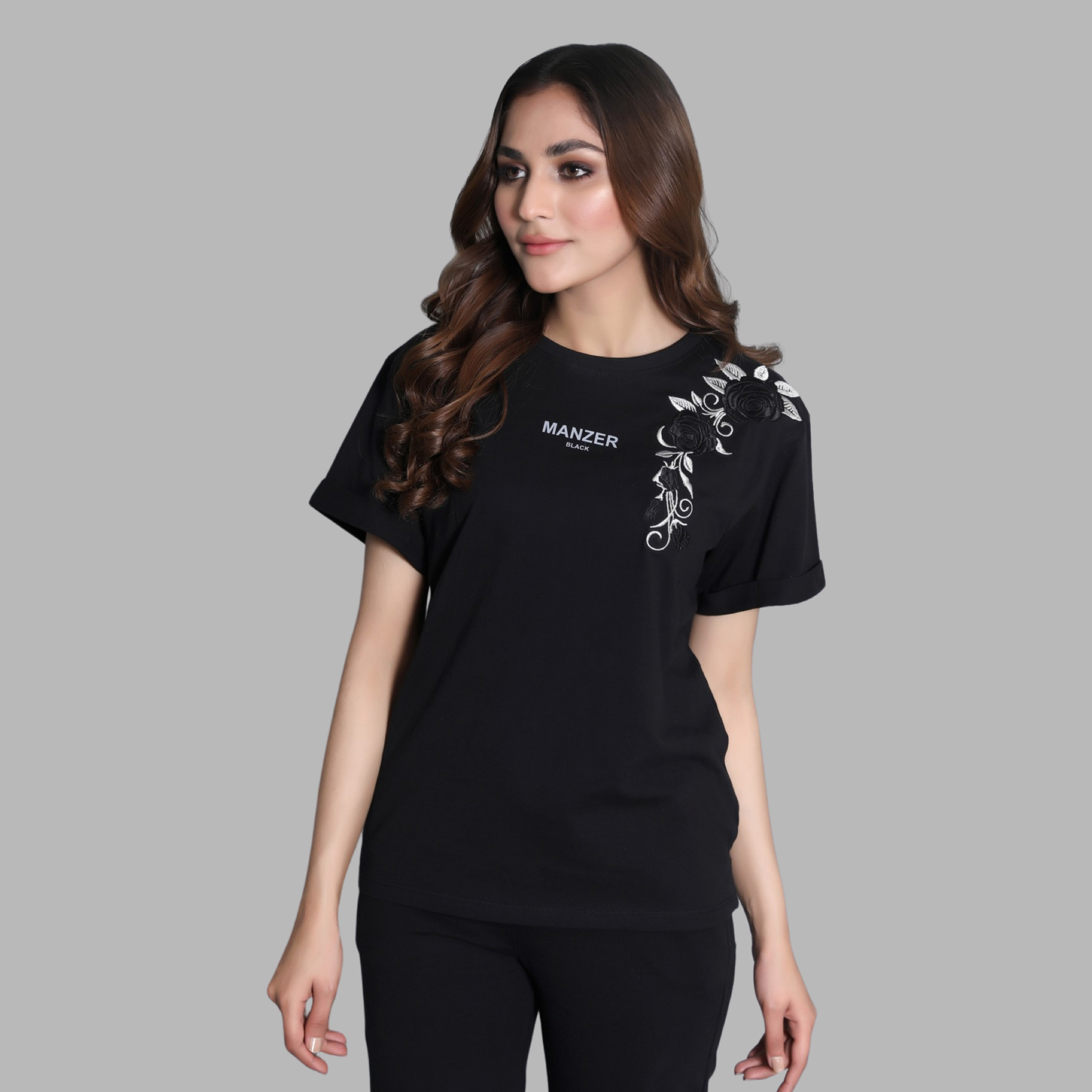 Floral Embroidered Tee Womens