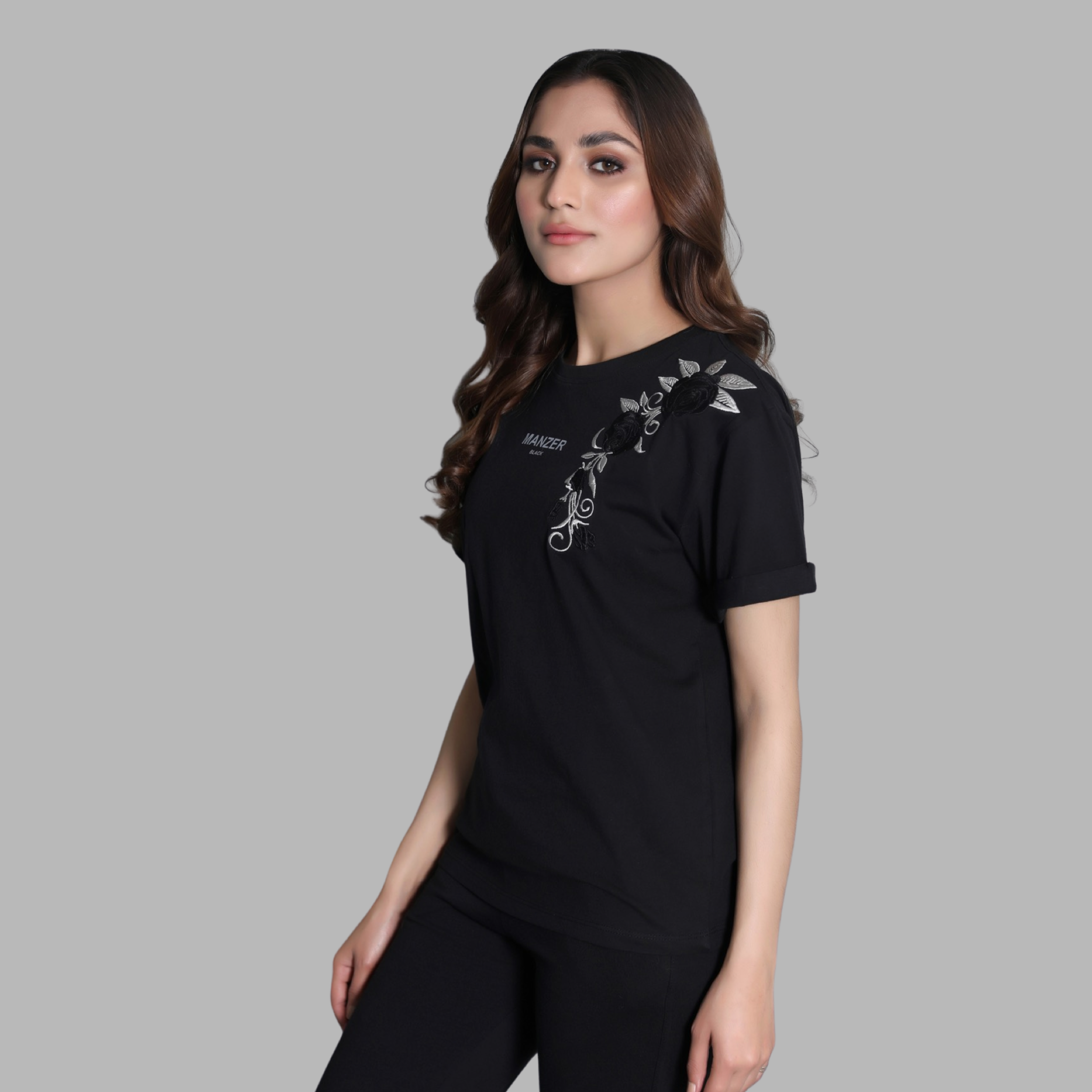 Floral Embroidered Tee Womens